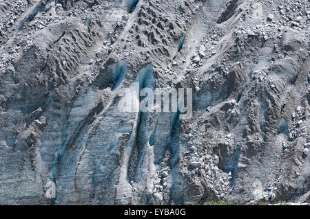 Oberfläche des Gletschers mit Fels und Eis. Mer de Glace Gletscher. Chamonix. Frankreich Stockfoto