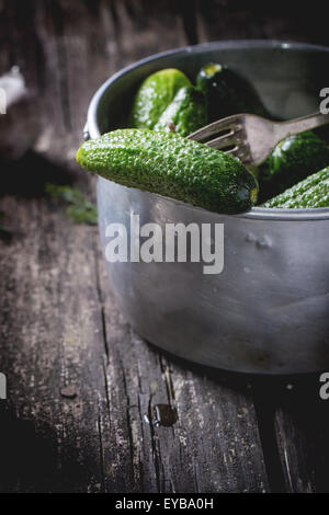 Vorbereitung der niedrig-Salz eingelegte Gurken Stockfoto