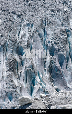 Oberfläche des Gletschers mit Fels und Eis. Mer de Glace Gletscher. Chamonix. Frankreich Stockfoto