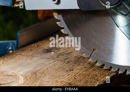 Schneidebretter mit Pendel Kreissäge Stockfoto