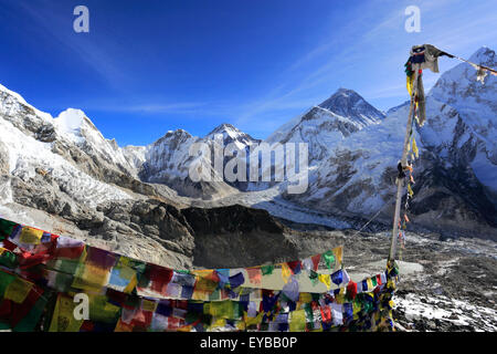 Gipfel des Mount Everest 8848M, Everest base camp Trek, Sagarmatha Nationalpark, UNESCO-Weltkulturerbe, Solu-Khumbu Stockfoto