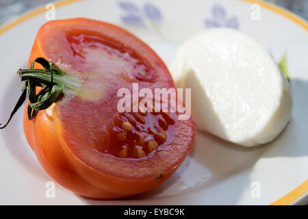 Büffel-Mozzarella und Tomaten, die Caprese vorzubereiten Stockfoto