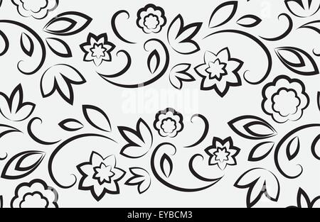 Nahtlose Blumenmuster. Schwarz auf einem hellgrauen Hintergrund Stock Vektor