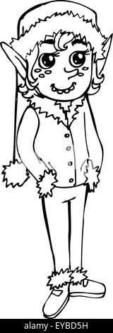 Vektor-Illustration. Lustige Elf. Schwarzen Umriss-Skizze Stock Vektor