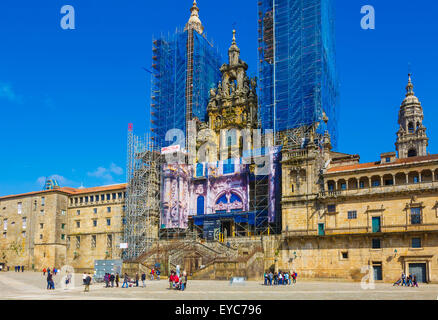 Kathedrale Fassade gesehen von der Praza Do Obradoiro. Santiago De Compostela. La Coruña, Galicien, Spanien, Europa. Stockfoto