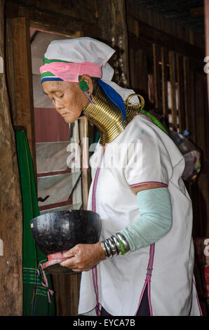 Dame mit Langhals und Ringe, Padaung Stamm, Inle-See, Myanmar. Stockfoto