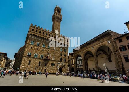 Palazzo Vecchio mit Blick auf die Piazza della Signoria. Florenz. Italien. Stockfoto