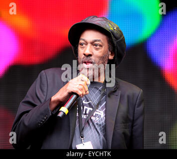 Perth, Schottland, Großbritannien. 26. Juli 2015. Angus Gaye von Aswad singt bei The Rewind Festival Scone Palace Perth, Schottland, UK, Sonntag, 26. Juli 2015 Credit: Derek Allan/Alamy Live News Stockfoto