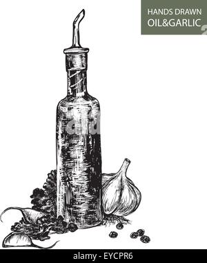 Öl mit Knoblauch Stock Vektor