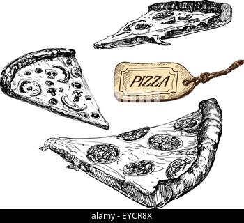 Pizza. Handgezeichnete Abbildung Stock Vektor