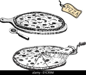 Pizza. Handgezeichnete Abbildung Stock Vektor