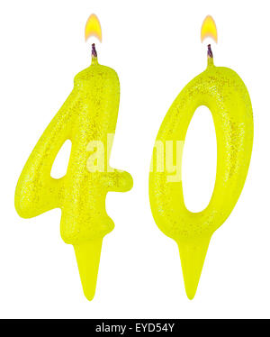 Geburtstagskerzen Zahl dreißig isoliert auf weißem Hintergrund Stockfoto