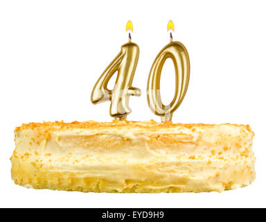 Geburtstagstorte mit Kerzen Nummer 40 isoliert auf weißem Hintergrund Stockfoto