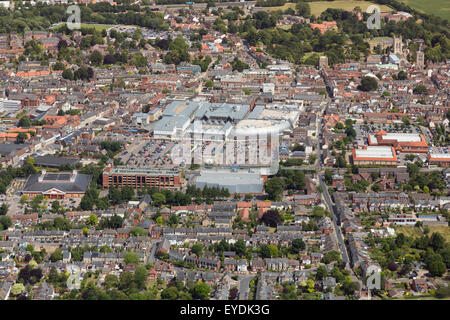 Luftaufnahme des Stadtzentrums Bury St Edmunds, Suffolk, UK Stockfoto