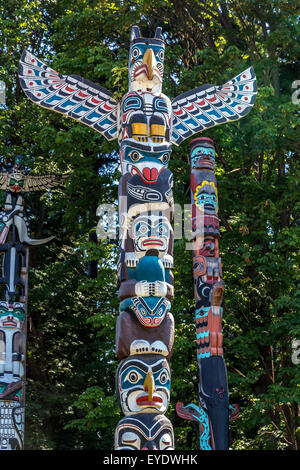 Totempfähle, Stanley Park, Vancouver, Britisch-Kolumbien, Kanada Stockfoto