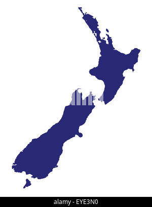 Der Umriß von Neuseeland über einen weißen Hintergrund Stockfoto