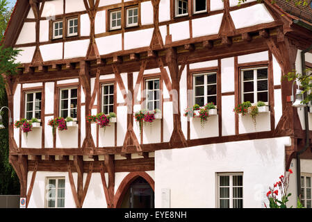 Deutschland, Biberach a.d.Riß: Detail der traditionellen Fachwerk-Architektur in das alte Rathaus (Altes Rathaus) erhalten Stockfoto