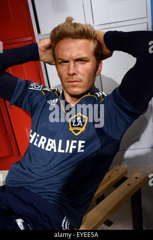 Ein Wachs-Werk von David Beckham in Madame Tussauds, Tokio, Japan. Fotografiert im Jahr 2015. Stockfoto