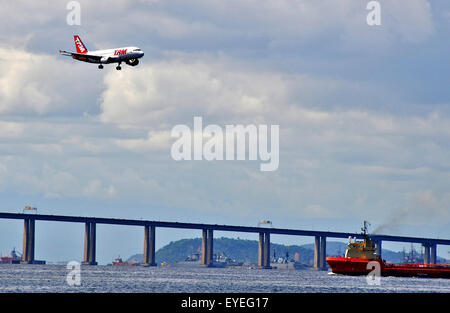 Airbus A 319-100 der TAM Linhas Aeras Landung in Santos Dumont Flughafen Rio De Janeiro Brasilien Stockfoto