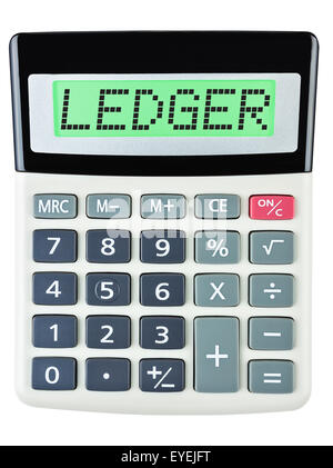 Rechner mit LEDGER auf weißem Hintergrund Stockfoto