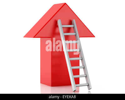 3D-Bild. Treppe führt einen Pfeil. Erfolgskonzept. Isolierten weißen Hintergrund Stockfoto
