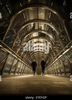 Diese Fußgängerbrücke gebaut im Jahr 1994 von Peter Rice und Kisho Kurokawa verbindet den Pazifik Turm und das Gebäude Kupla. Itis inspiriert von traditionellen japanischen Brücken. 01.08.2013 - Sylvain Leser Stockfoto