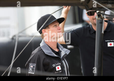 Chris Draper, britischer Seemann und Mitglied der japanischen SoftBank Team am ersten Tag der America Cup in Portsmouth abgebildet Stockfoto