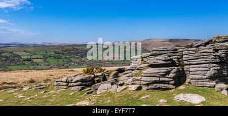 Dartmoor-Blick in Richtung Widecombe-in-the-Moor Stockfoto