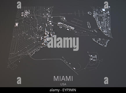 Satelliten-Ansicht der Karte von Miami, Florida, USA Stockfoto