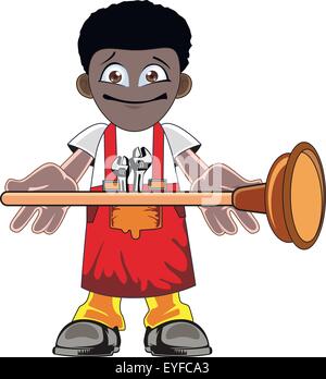 Cartoon-Klempner mit Kolben Stock Vektor