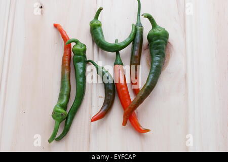 Nach Hause angebaut frische grüne und rote Chilis Stockfoto