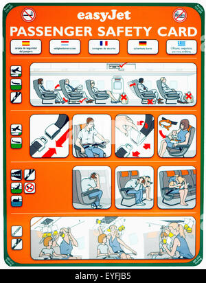 Ein Easyjet Boeing 737 300 Passenger Safety Card. Stockfoto