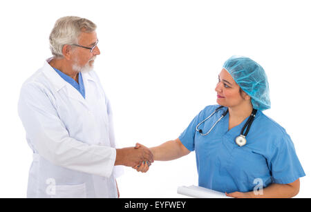 Arzt und Krankenschwester Händeschütteln Stockfoto