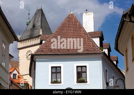 Rathaus turm Tabor, Südböhmen, Tschechische Republik Stockfoto