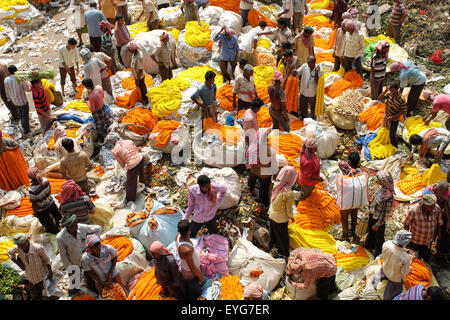 Blumenmarkt, Mullick Ghat, Kalkutta. Stockfoto