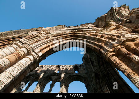 Frühen Wintermorgen in den Ruinen von Whitby Abbey, North Yorkshire England UK Stockfoto