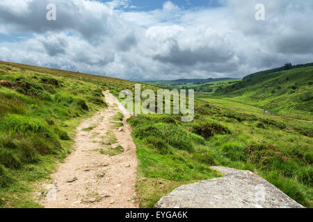 Fußweg von der Wistman Holz, zwei Brücken, Dartmoor, Devon, England, Vereinigtes Königreich Stockfoto