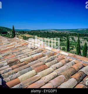 Geschwungenen Ziegeldach in Aurel Dorf und Anzeigen von Sault Tal, Vaucluse, Provence, Frankreich, Europa Stockfoto