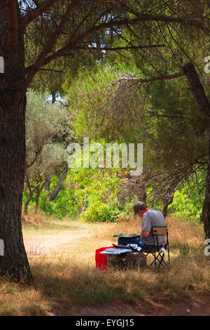 Künstler malen "Olive Orchard", dass Van Gogh malte in Saint Remy Stockfoto