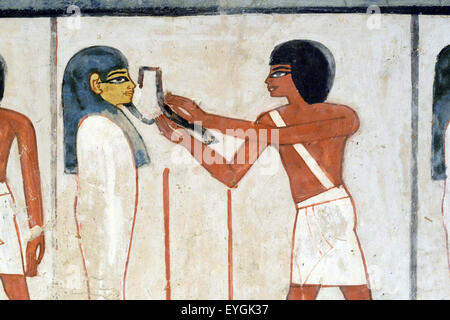 Luxor, Ägypten, Grab des Menna oder Menena (TT69) in den Adligen Gräbern: Zeremonie der Mundöffnung Stockfoto