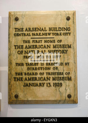 Gedenktafel im Arsenal im Central Park, New York, USA Stockfoto