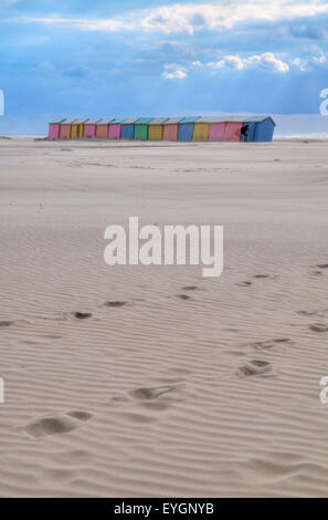 Strand und Hütten in Berck Nord-Pas-de-Calais Frankreich Europa Stockfoto