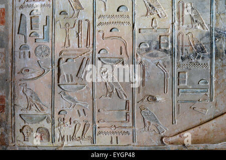 Luxor, Ägypten, Grab des Khaemhet Mahu (TT57) in den Adligen Gräbern im Asasif Nekropole: schönen Reliefs Stockfoto
