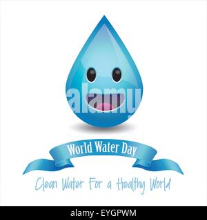 Welt-Wasser-Tag-Konzept - Smiley Wassertropfen auf weißem Hintergrund --Vektor-Illustration Stock Vektor