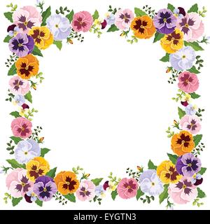 Rahmen mit bunten Stiefmütterchen Blumen. Vektor-Illustration. Stock Vektor