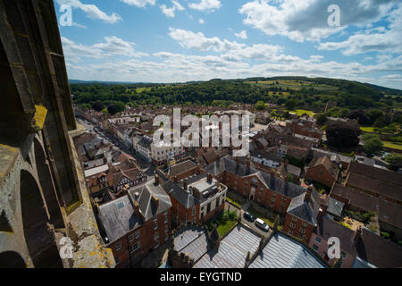 Ludlow, gesehen vom Turm der St. Laurence Church, Shropshire. Stockfoto