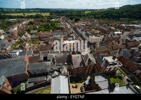 Ludlow, gesehen vom Turm der St. Laurence Church, Shropshire. Stockfoto