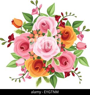 Bukett von Rosen und Freesien Blumen. Vektor-Illustration. Stock Vektor