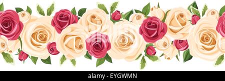 Horizontale nahtlose Hintergrund mit roten und weißen Rosen. Vektor-Illustration. Stock Vektor