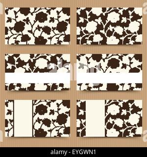 Visitenkarten mit braunem und weißem Blumenmuster. Vektor-Illustration. Stock Vektor